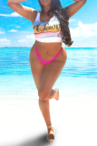 Letter Print Sexy Sweet Print Patchwork Swimwears