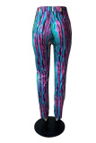 Turquoise Fashion Casual Print Basic Regular Mid Waist Trousers