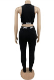 Black Casual Sportswear Letter Print Vests Pants O Neck Sleeveless Two Pieces