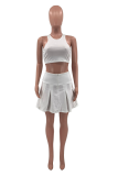 White Casual Solid Patchwork O Neck Sleeveless Two Pieces