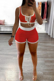 Deep Pink Sexy Casual Solid Bandage U Neck Sleeveless Two Pieces