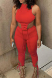 Red Sexy Casual Solid Asymmetrical O Neck Sleeveless Two Pieces