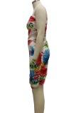 White Sexy Print Patchwork One Shoulder Sleeveless Two Pieces