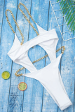 White Sexy Solid Patchwork Chains Swimwears