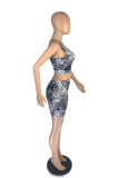 Grey Fashion Casual Print Vests U Neck Sleeveless Two Pieces
