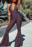 Multi-color Sexy Print Polka Dot Bandage Patchwork Backless Halter Boot Cut Jumpsuits