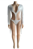 White Fashion Sexy Solid Tassel Hollowed Out Swimwears