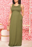 Grey Casual Solid Pocket O Neck Vest Dress