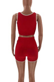 Red Casual Solid Patchwork U Neck Sleeveless Two Pieces