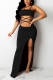 Black Sexy Solid Patchwork Spaghetti Strap Sleeveless Two Pieces
