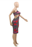Multicolor Fashion Sexy Print Backless Spaghetti Strap Sleeveless Dress