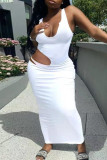 White Fashion Sexy Solid Hollowed Out V Neck Vest Dress