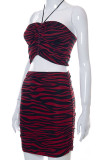 Red Sexy Print Patchwork Strapless Sleeveless Two Pieces
