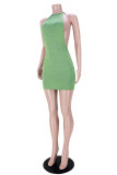 Green Fashion Sexy Solid Backless O Neck Sleeveless Dress
