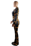 Leopard Print Sexy Print Patchwork Mandarin Collar Long Sleeve Two Pieces