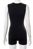 Black Sexy Solid Hollowed Out Square Collar Skinny Rompers