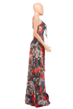 Red Sexy Print Hollowed Out Patchwork Swimwears