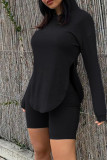 Grey Fashion Casual Solid Slit Hooded Collar Long Sleeve Two Pieces
