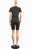 Red Sexy Solid Ripped Bandage O Neck Short Sleeve Two Pieces