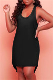 Blue Casual Solid Asymmetrical U Neck Vest Dress
