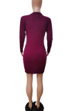 Blue Casual Solid Patchwork Asymmetrical O Neck Pencil Skirt Dresses