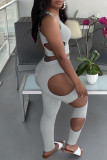 Pink Fashion Sexy Solid Hollowed Out U Neck Sleeveless Two Pieces