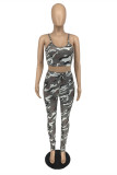 Multicolor Sexy Casual Camouflage Print Backless Spaghetti Strap Sleeveless Two Pieces
