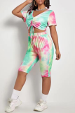 Camouflage Sexy Patchwork Tie-dye V Neck Plus Size Two Pieces