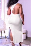 Red Sexy Solid Patchwork Backless Asymmetrical O Neck Vest Dress Dresses