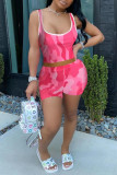 Rose Red Fashion Casual Print Vests U Neck Sleeveless Two Pieces