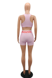 Pink Sportswear Print Patchwork Square Collar Sleeveless Two Pieces