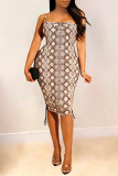 Grey Fashion Sexy Print Backless Spaghetti Strap Sleeveless Dress
