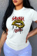 Red Yellow Fashion Casual Lips Printed Basic O Neck T-Shirts