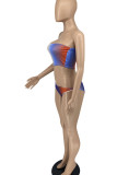 Multicolor Sexy Print Patchwork Asymmetrical Swimwears