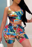Multicolor Sexy Print Patchwork U Neck Sleeveless Two Pieces