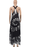 Black Sexy Print Patchwork V Neck Straight Dresses