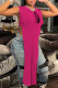 Rose Red Casual Solid Patchwork High Opening V Neck Pencil Skirt Dresses