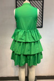 Green Fashion Casual Plus Size Solid Split Joint Sleeveless Dress
