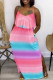 Pink Fashion Sexy Print Backless Slit Spaghetti Strap Sleeveless Dress