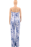 Brown Casual Print Patchwork Strapless Straight Jumpsuits