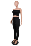 Black Casual Solid Split Joint Strapless Sleeveless Two Pieces