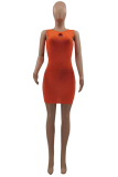 Light Blue Sexy Solid Hollowed Out O Neck Pencil Skirt Dresses