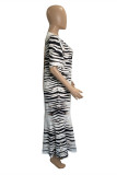 Leopard Print Fashion Casual Plus Size Print Split Joint O Neck Short Sleeve Dress