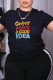 Black Casual Letter Print Patchwork O Neck T-Shirts
