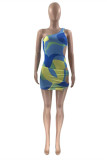 Blue Fashion Sexy Print Hollowed Out Swimwears