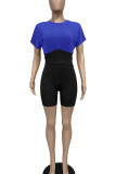 Pink Casual Solid Patchwork O Neck Short Sleeve Two Pieces