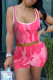 Rose Red Fashion Casual Print Vests U Neck Sleeveless Two Pieces