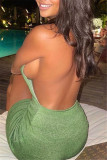 Green Fashion Sexy Solid Backless O Neck Sleeveless Dress