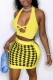 Yellow Sexy Casual Print Hollowed Out Backless Halter Sleeveless Two Pieces