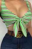 Red Sexy Striped Bandage Spaghetti Strap Tops